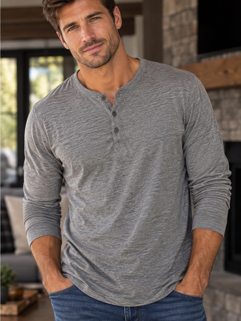 C&C California Men's Heather Gray Long-Sleeve Henley